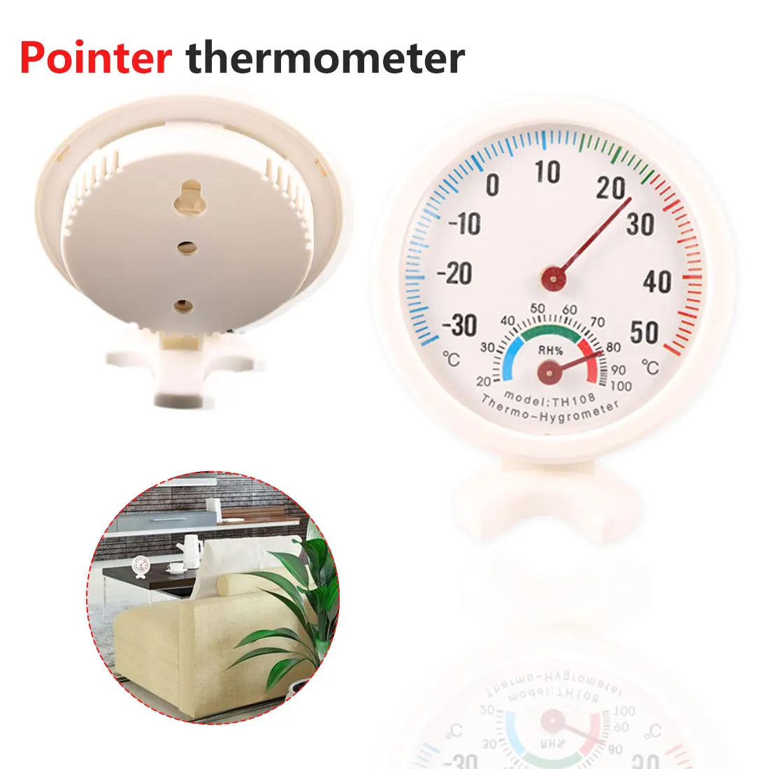 Мини-термометр с круглыми часами, измеритель температуры и влажности в помещении и на улице