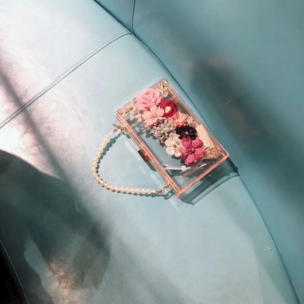 Women Luxury Evening Bags Wedding Party Pearl Flower Bride Handbag Crossbody Clear Hard Box Clutch Transparent Chain Bag Women Luxury Evening Bags Wedding Party Pearl Flower Bride Handbag Crossbody Clear Hard Box Clutch Transparent Chain Bag