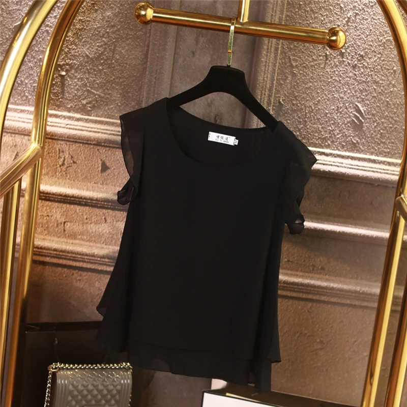 2019 New Fashion Obesity Women Chiffon Shirt Summer O-Neck Short sleeve Casual Blouse Plus Size 6XL Loose Female chiffon Top