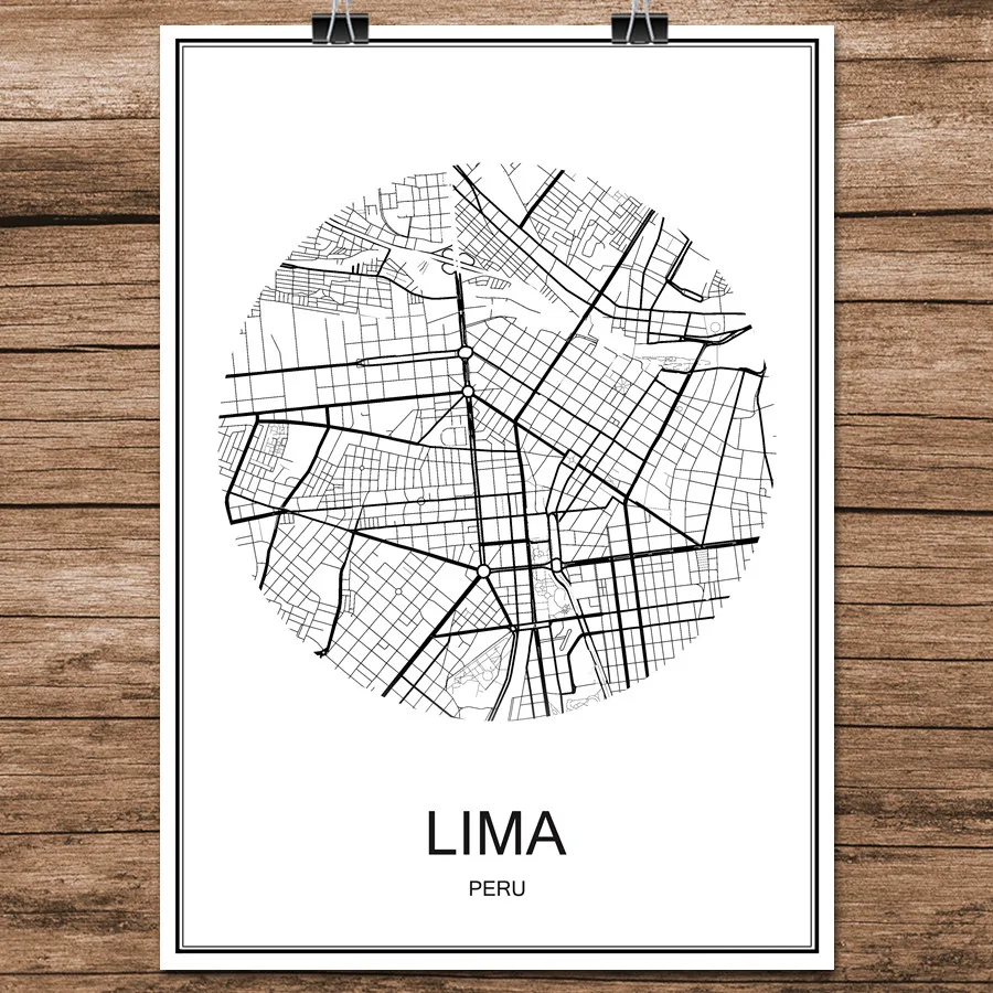 

Abstract World City Street Map Las LIMA PERU Print Poster Coated Paper Cafe Living Room Home Decoration Wall Sticker 42x30cm