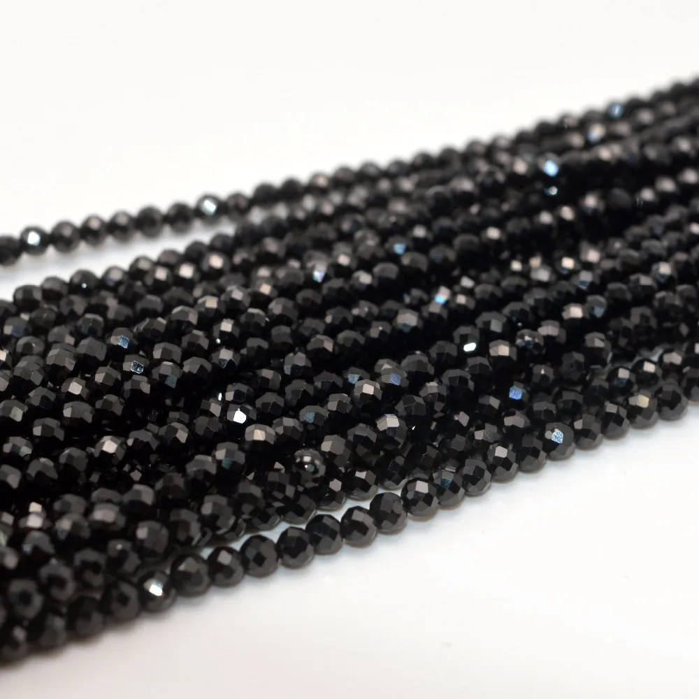 

2mm 3mm Faceted Natural Black Spinels Stone Beads Round Loose Spacer Small Stone Beads For DIY Jewelry Making Necklace Bracelet