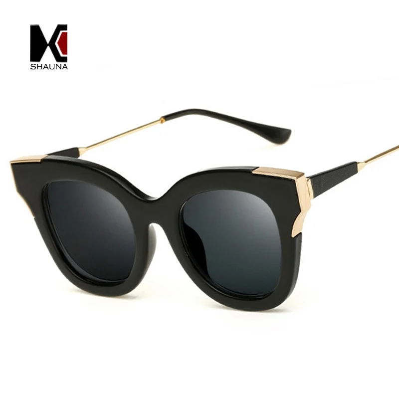 

SHAUNA Popular Summer Styles Women Cat Eye Sunglasses Brand Designer Fashion Men Black Frame Eyewear UV400