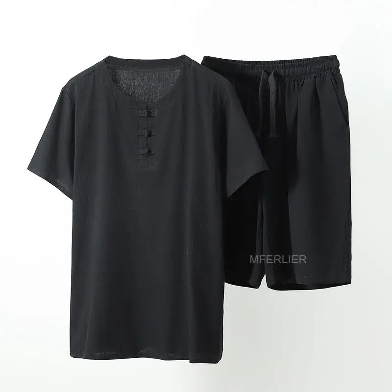 MFERLIER Летняя мужская рубашка 5XL 6XL 7XL 8XL 9XL 10XL бюст 157-162 см размера плюс льняная рубашка большого размера с шортами Мужская 5 цветов