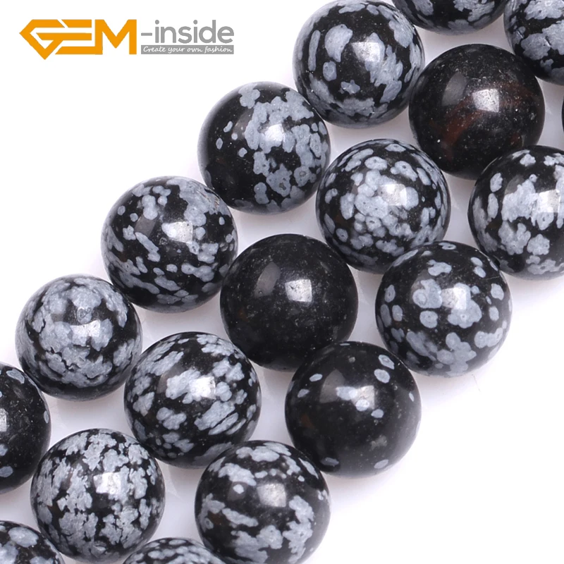 

3/4/6/8/10/12mm GEM-inside Natural Snowflake Obsidian Round Shape Beads For Jewelry Making DIY Strand 15 Inches Wholesale!!
