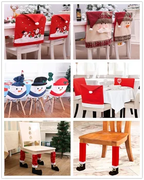 

Snowman Santa Claus Cap Chair Cover Christmas Dinner Table Party Red Hat Chair Back Covers Xmas Christmas Decorations for Home