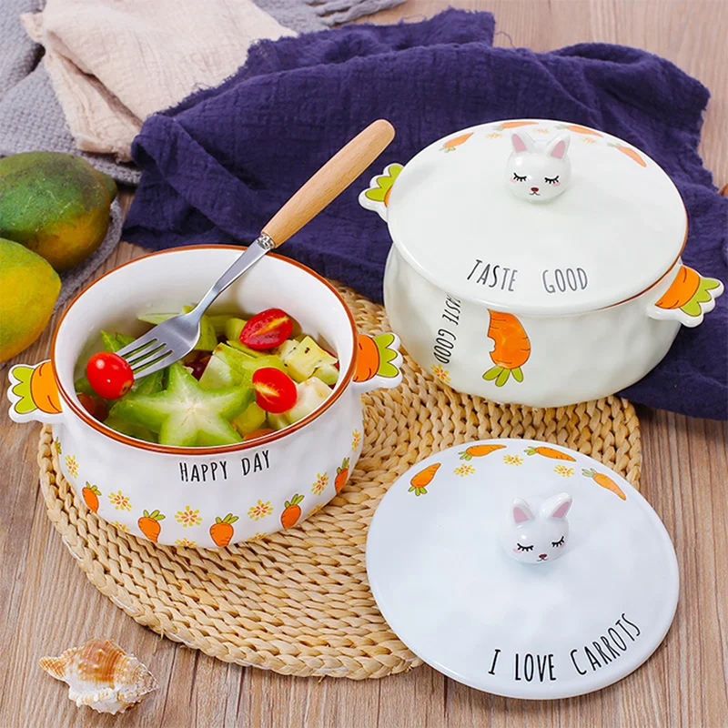 

Cartoon 3D Stereoscopic Anaglyph Pig Ceramic Bowl Cute Ramen Instant Noodle Bowl Lunch Box Cutlery Spoon Chopsticks Fork Set
