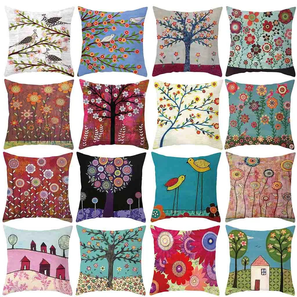 

Natural Pattern Print Linen Cushion Cover Decorative Pillows For Sofa Seat Soft Throw Pillow Case Cover 45x45cm Home Decor