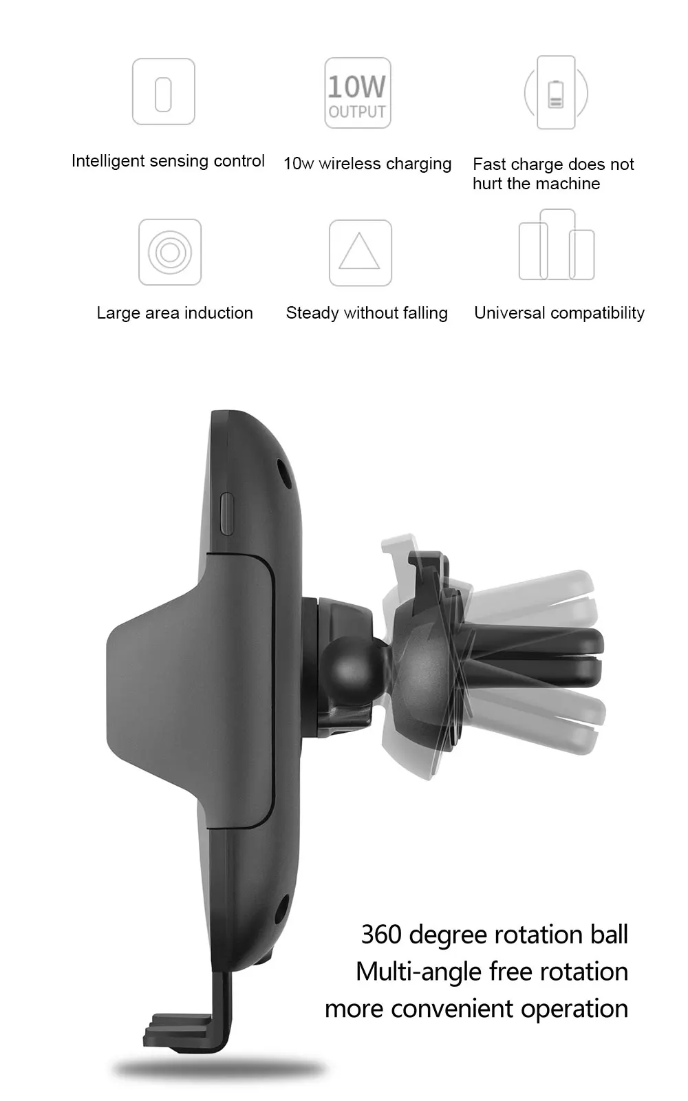 Ascromy Auto Qi Wireless Car Charger Mount Air Vent Automatic Sensor Phone Holder Charging For Samsung Galaxy S9 iPhone X 8 Plus (3)