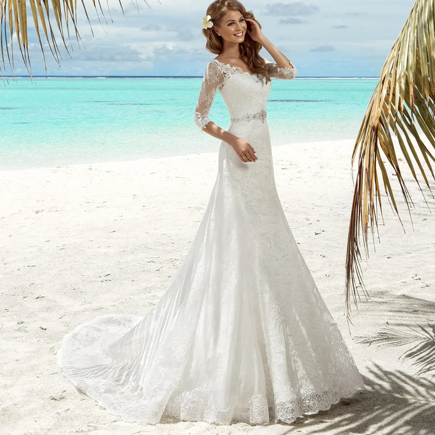 New Arrival Y Mermaid Lace Wedding Dress 3 4 Sleeves 2017 New Arrival Y Mermaid Lace Wedding Dress 3 4 Sleeves 2017 Gowns Elegant Hippie Dresses Vestido De Noiva Boho In From