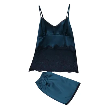 

Women Sexy Satin Fashion Summer pajamas for women Patchwork Lace Sling SleepwearLingerie Nightwear Shorts Pyjamas Set