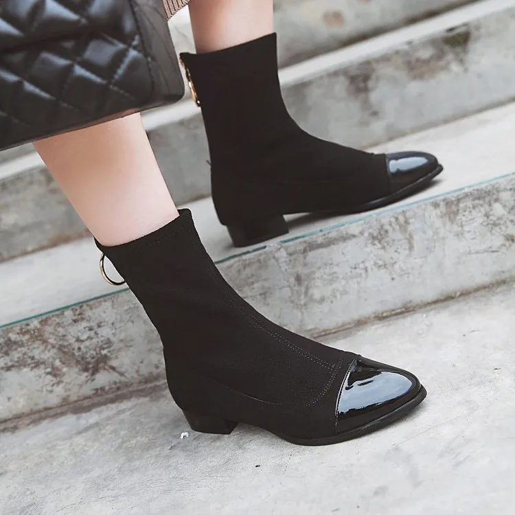 

Big Size 11 12 13 14 15 16 17 Fashion of European and American style zipper boots with pointed heel and low heel