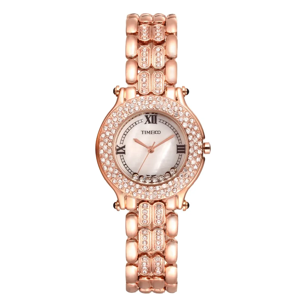 

New TIME100 Women's Watch Shell Dial Diamond Bezel Rose Gold Alloy Strap Ladies Quartz Hand Wrist Watches For Women Clock