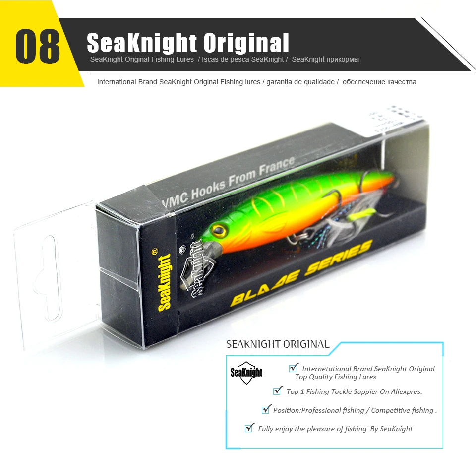 SeaKnight SK001 блесна рыболовные приманки, 6 шт./лот, искусственная приманка, 13 г, 11 см, 0-1,5 м, жесткая приманка с пером, крепкий крючок, плавающая приманка