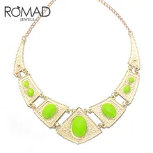 The 2017 Golden Colored Necklaces and The National Style Geometric Figures Inlaid with Green Stone Necklaces Are Women’s Jewelry