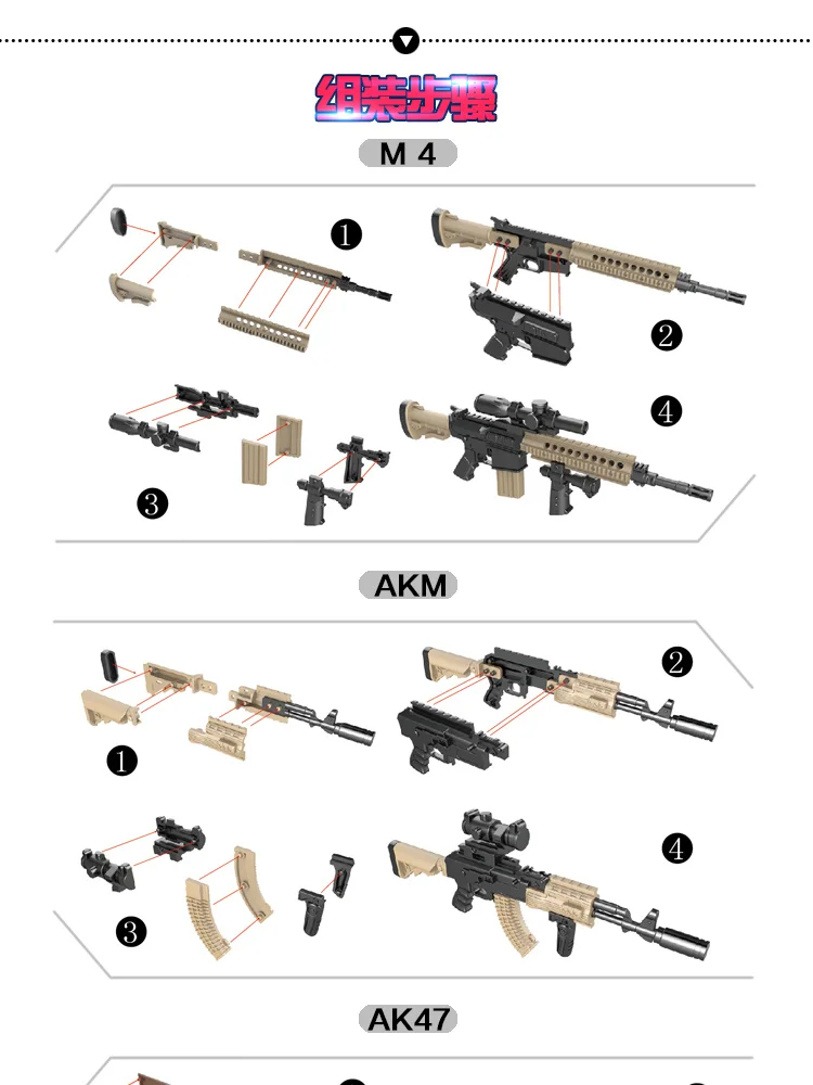 Modelo de Arma Armas de Simulação Modelo de Montagem de Plástico para a Figura de Ação Ak47 Ak74 Akm Arc m4 M16 Pintura Militar 6 Pçs - Set 1:6 5 Brinquedos e hobbies