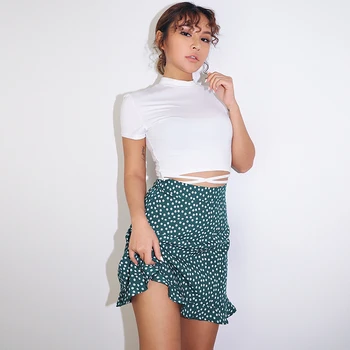 

2019 New Sexy Wild Floral Skirt Female A Word Skirt Anti-light High Waist Fishtail Skirt Chiffon Ruffled Summer Short Skirt