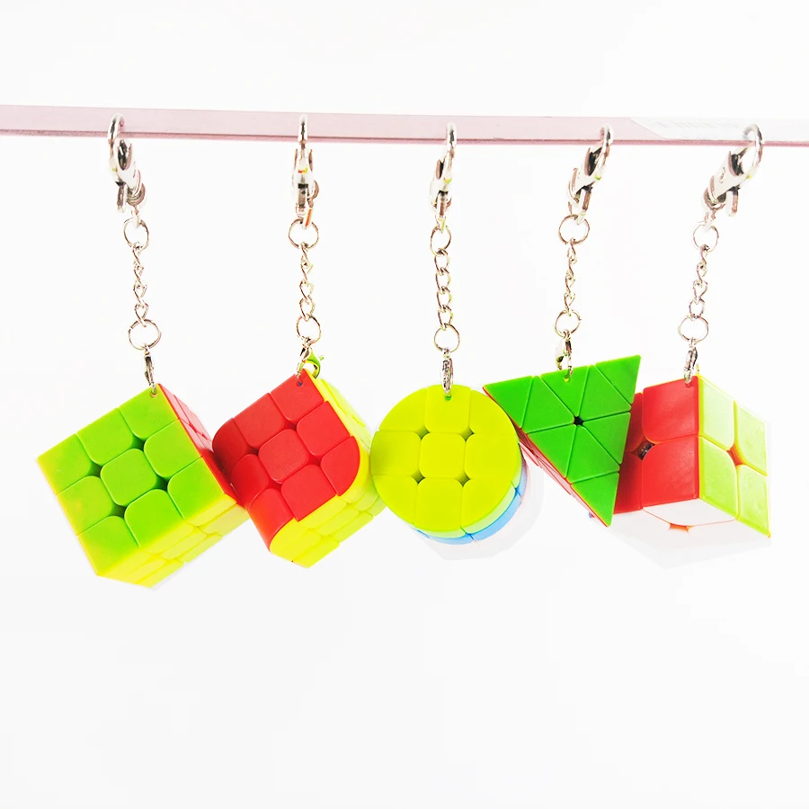 

Mini Keychain Magic Cube Puzzle Toy 2x2x2 3x3x3 Trihedral Cylinder Pyramid Educational Toy For Children Gift
