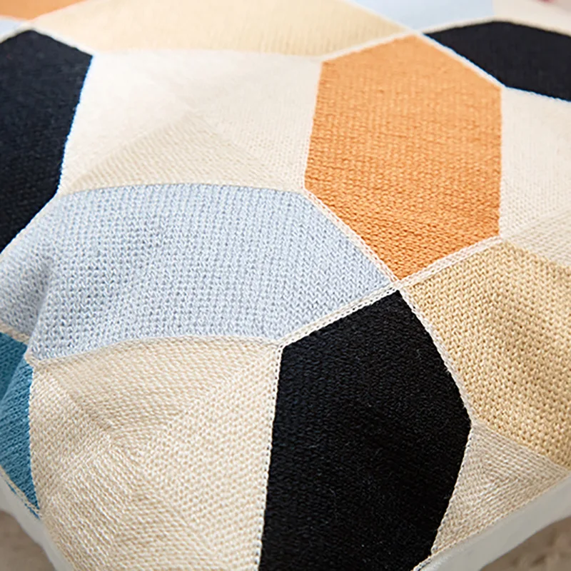 Домашний декор вышитая наволочка для подушки красочные треугольные блоки геометрические холщовые хлопковые квадратные наволочка с вышивкой 45x45 см