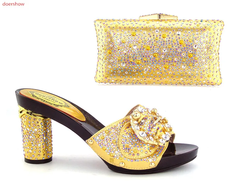 

doershow Italian Shoe With Matching Bag New Arrival Design Matching Italian Shoe And Bag Set Gold Italy Matching HBU1-3