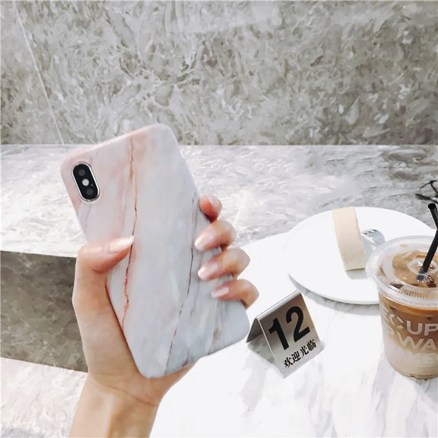 ZMDLDZSW Fashion Marble Cover for iPhone X 10 Fundas Pink Coralline Soft TPU Case for iPhone 6 6s 7 7plus 8 8plus Girl Boy Nice