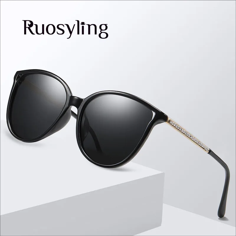 Ruosyling UV 400 Cat Eye Sunglasses Women Polarized Dark Sunglasses for Women Shades Girls Pink Lens Cat Eye Eyewear Diamond