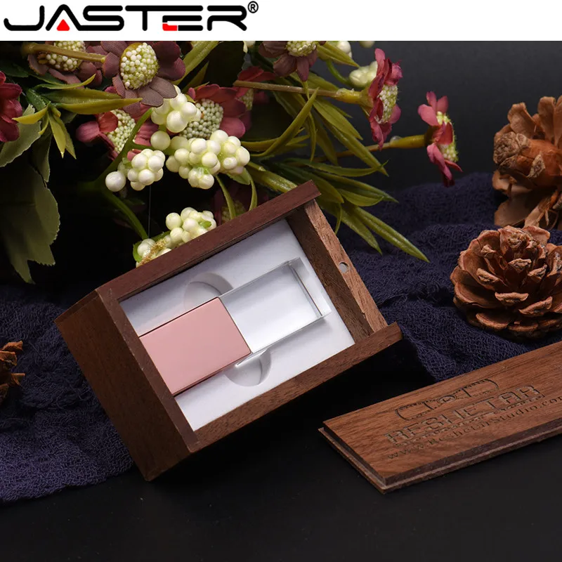 JASTER модный новый кристалл Usb с деревянной коробкой реальная емкость креативный USB