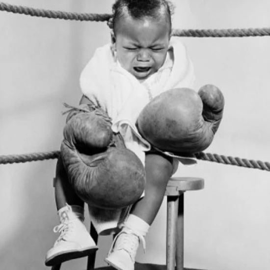 Crying baby dressed like boxer Poster Print (24 x 36)