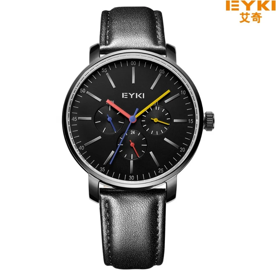 Brand EYKI 30M Waterproof Leather Strap Business Watches Alone 24 Hour weeks Month Display Quartz Watch