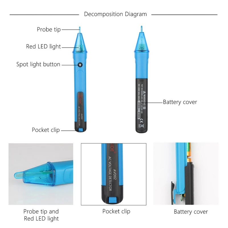 Бесконтактный детектор напряжения переменного тока 90 В-1000 В, тестер er, карандаш, электропробник, тест-ручка, профессиональный светодиодный светильник, индикатор напряжения