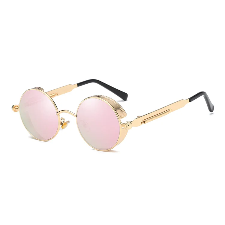 MADELINY, новинка, модные круглые солнцезащитные очки для женщин, фирменный дизайн, металлическая оправа, стимпанк, Винтажные Солнцезащитные очки для мужчин и женщин, MA094 - Цвет линз: C5 Gold Pink