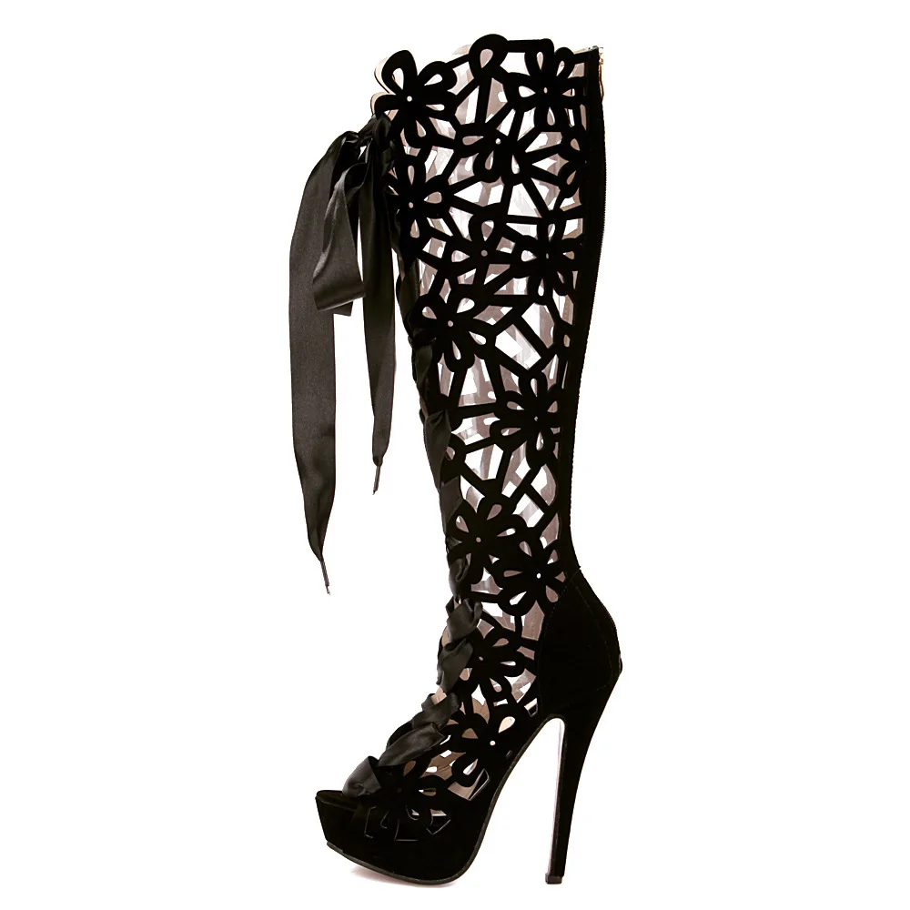 

2019 summer new fashion fish mouth hollow bow female single shoes zipper platform stiletto heels super high heels summer cool bo