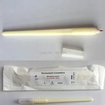 

Cheapest 50pcs 3D manual disposable sterilized red 7pin blade needle pens permanent makeup embroidery tattoo handle