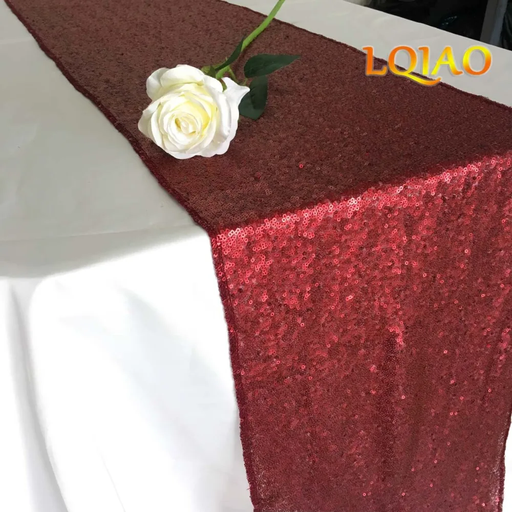 

LQIAO 3MM Sequin Table Runner Elegant Burgundy Table Flag Party Supplies Fabric Decoration For Home Wedding Birthday Baby Shower