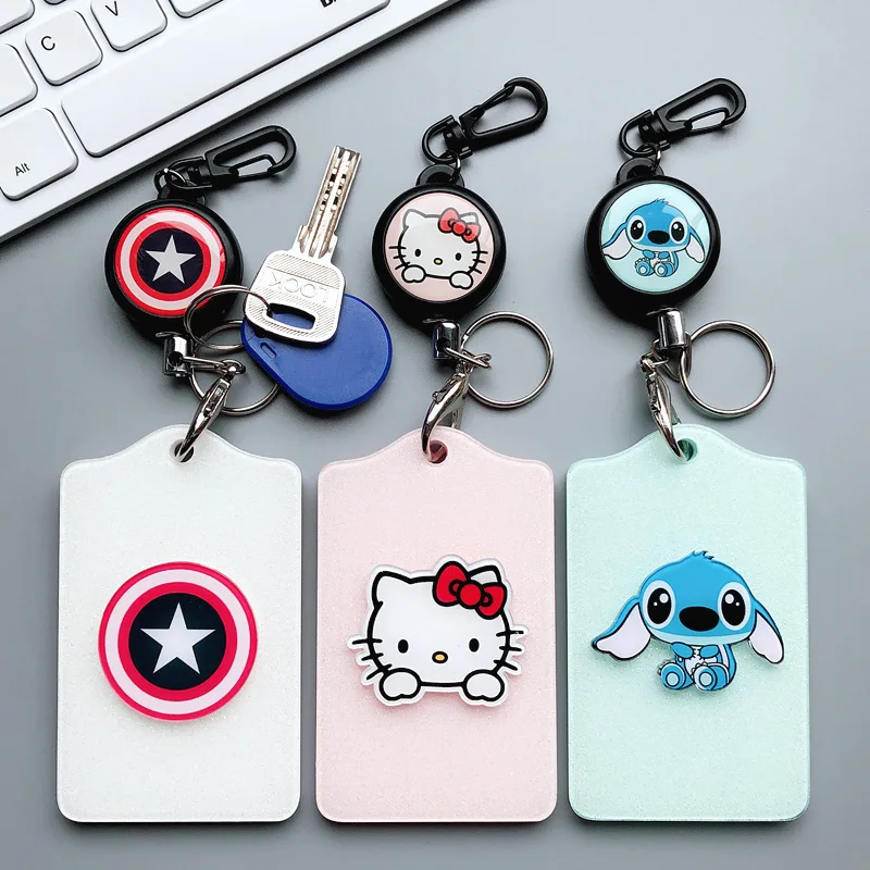 Cute Telescopic Keychain Acrylic Card Holder ID Badge Student Nurse Credit ID Badge Holder Retractable Credential Holder Cartoon