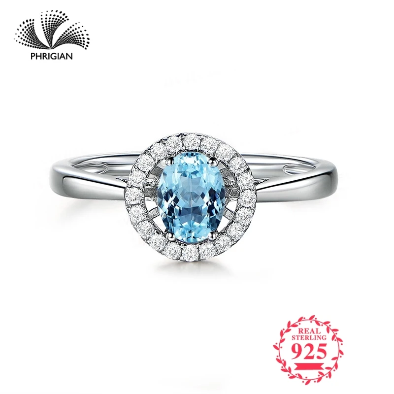 

NOT FAKE Fine Engraving Ring S925 Sterling silver Gemstone oval cut ring Women custom jewelry 925 carat Blue TOPAZ RING