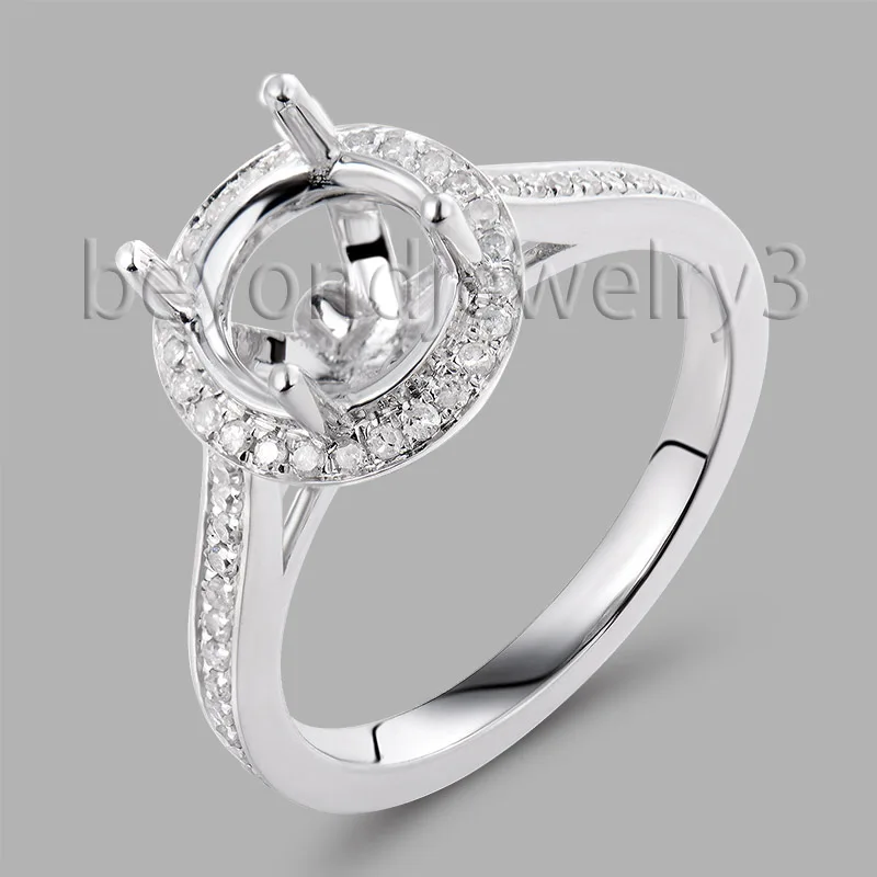 

8mm Round Semi Mount Ring, Real Diamond Engagement Ring 14kt White Gold Gemstone Jewelry SR0077
