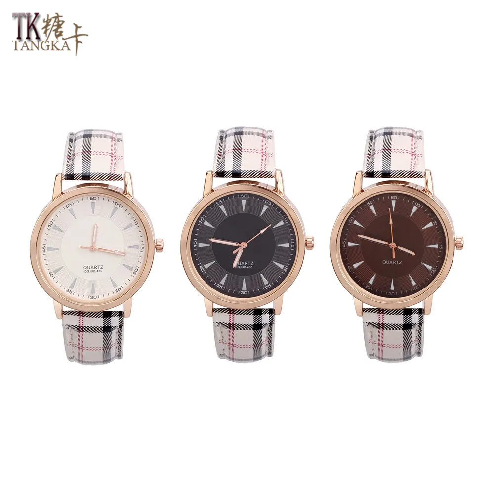 new stylish plaid women's watches can be optional three-color stainless steel quartz watch artificial leather watch strap new stylish plaid women's watches can be optional three-color stainless steel quartz watch artificial leather watch strap