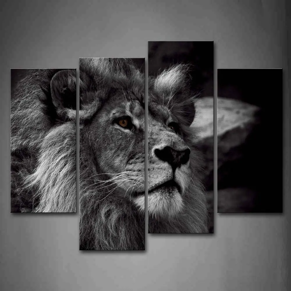 Black and White Lion Head Animal Wall Art Modern Painting Pictures