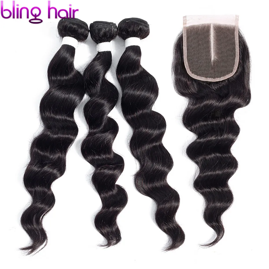 

Bling Hair Loose Deep Wave Bundles With Closure Brazilian Hair Weave Bundles With Closure Remy Human Hair Extension Double Weft
