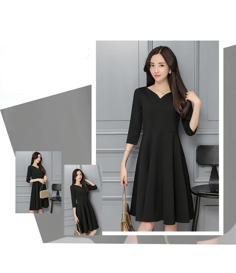 Women Black Dress V-Collar Elegant Dresses Evening Party Clothes Half Sleeve Sexy A Style Dress Women 2018 New AS154 (9)