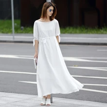 Женское летнее осеннее Новое модное женское повседневное однотонное платье размера плюс с вырезом лодочкой, украшенное поясом Макси длинное шифоновое платье Костюм