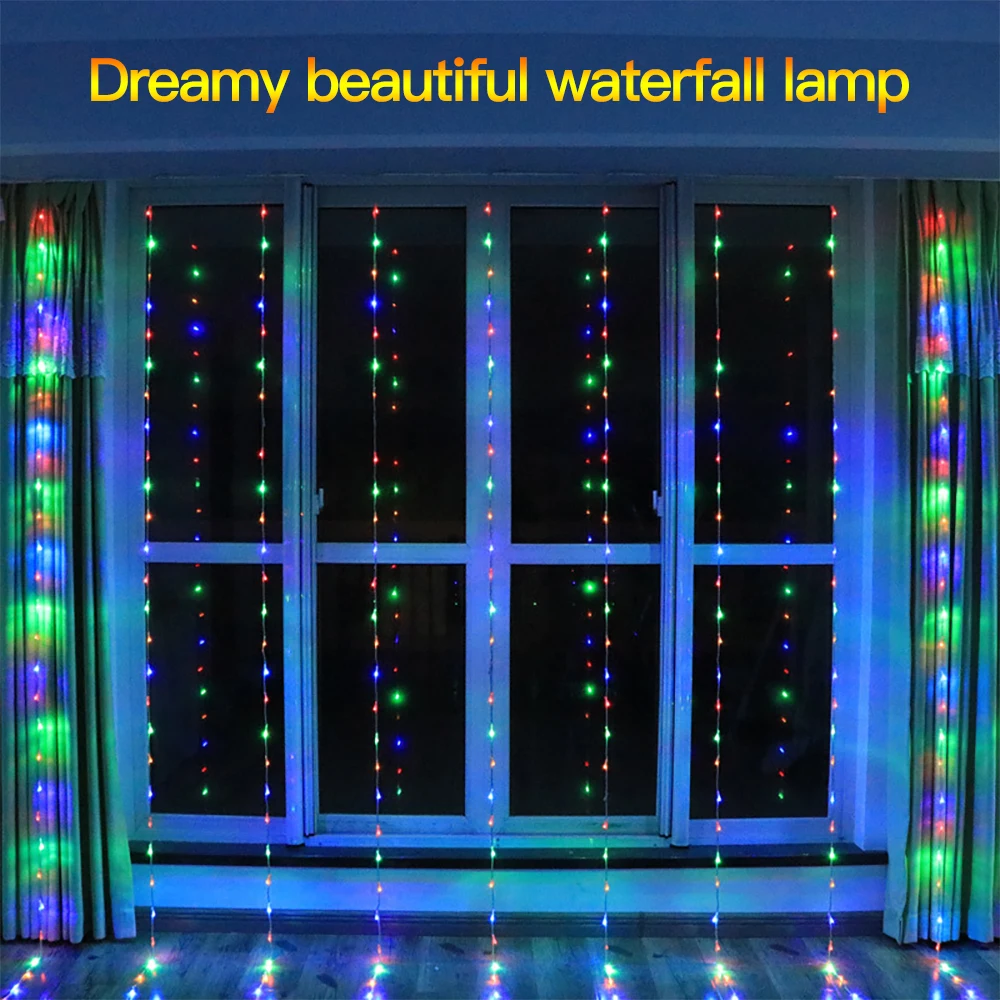 

JXSFLYE 3x3M 320LED water flow snowing effect curtain led waterfall string Light Christmas Wedding Party Background garden Decor