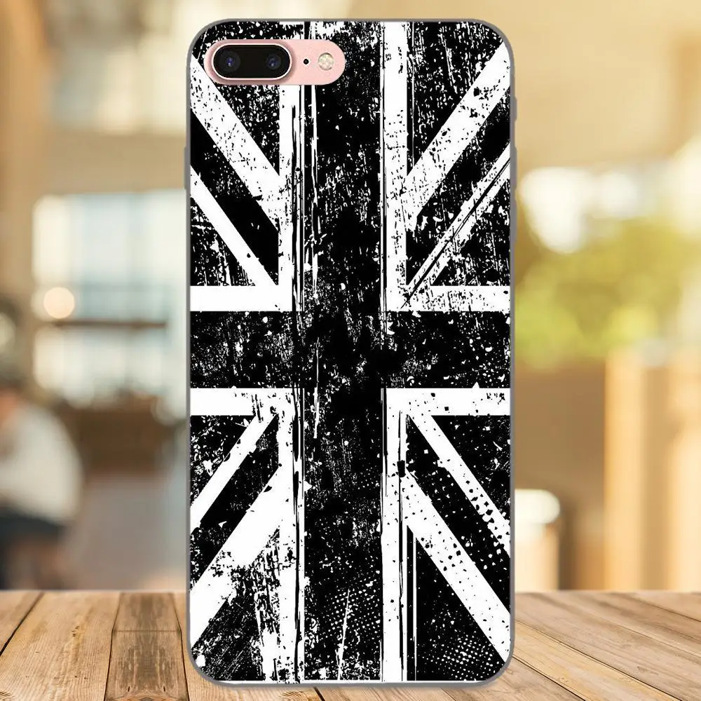 ТПУ мобильный чехол для Apple iPhone 4 4S 5 5S SE 6 6S 7 8 Plus X XS Max XR Union Jack черный и белый