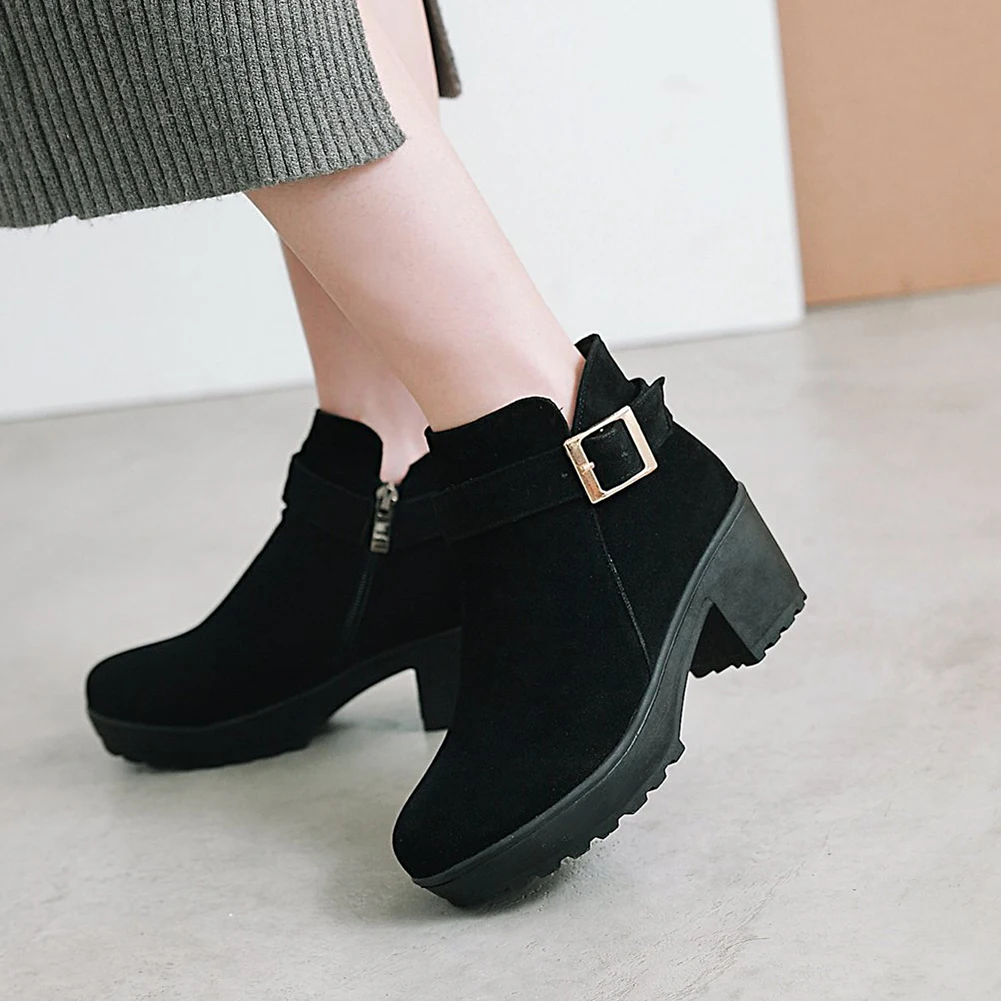 

LAPOLAKA 2018 Dropship plus size 33-48 Chunky Heels Ankle Boots Women Shoes Woman Add Plush Winter Boots Shoes Woman