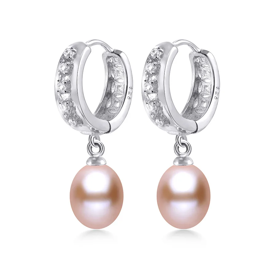 Распродажа! Вечерние, свадебные, с настоящим жемчугом, хорошее ювелирное изделие, женская мода, циркон, натуральный пресноводный жемчуг, серебряные висячие серьги - Цвет камня: pink pearl
