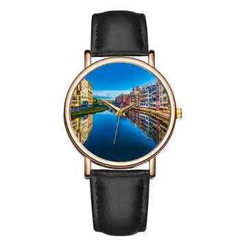 

CTPOR Fashion Men's Watches Unique Scenery Art Men Watch High Quality Leather Watchband Male Waterproof Quartz Clock Popular a