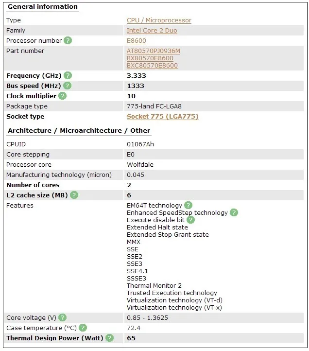 Intel Core 2 Duo E8600 Processor SLB9L DUAL-CORE 3.33GHz FSB1333MHz Desktop LGA 775 CPU