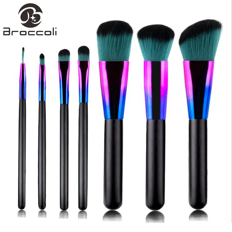 

Broccoli 7Pcs Makeup Brush Colorful Face Blush High Quality Soft Synthetic Hair with Wooden Handle Brushes Beauty Makeup Tool
