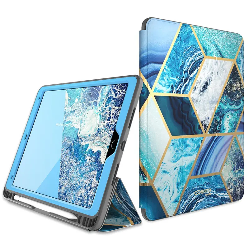 For ipad Air 3 Case iPad Pro 10.5 Case i-Blason Cosmo Marble Trifold Stand Case with Auto Sleep/Wake& Built-in Screen Protector - Цвет: Marble-Blue