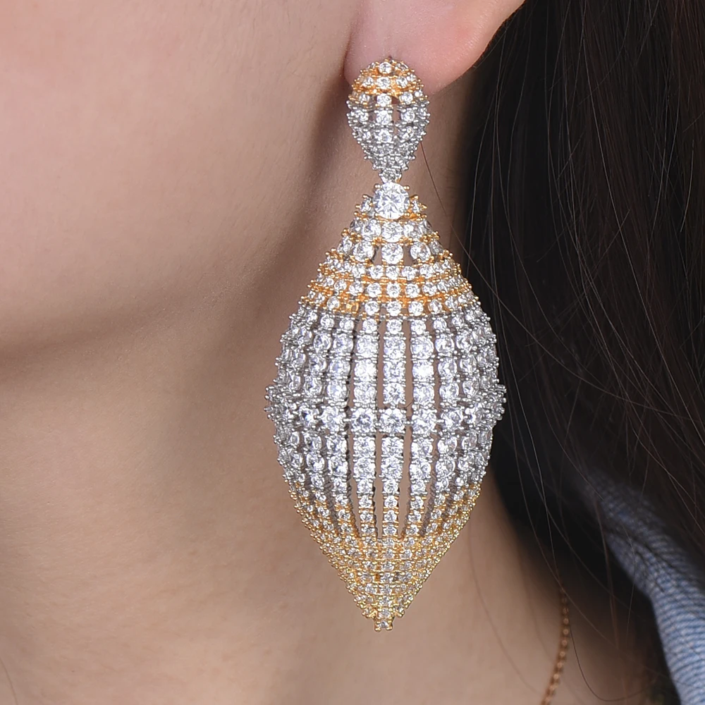 

38*87mm Luxury Rugby Shape Dangle Earrings Jewelry Cubic Zirconia Inlaid Pendant Dangle Earrings boucle d'oreille femme 2018